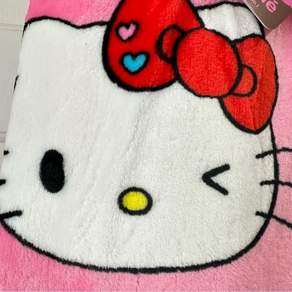 Hello Kitty Pink Plush Throw Blanket 60 x 70 inches with hearts
